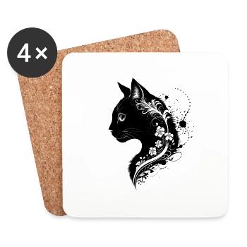 une tête florale d'un chat - Dessous de verre (lot de 4) - blanc - Devant