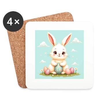 Ostern und süßer Hase – glücklich für das Fest! - Untersetzer (4er-Set) - Weiß - Vorne
