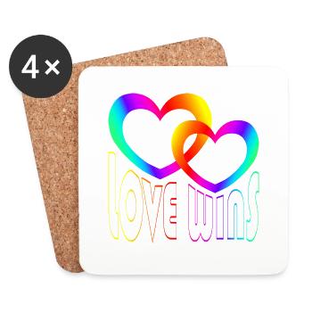 Regenbogen bunte Herzen - Liebe gewinnt - Untersetzer (4er-Set) - Weiß - Vorne