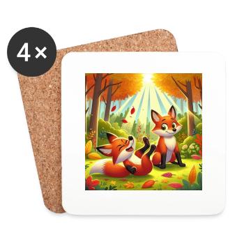Mignons et joyeux petits renards dans la forêt - Dessous de verre (lot de 4) - blanc - Devant
