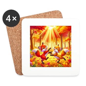 Two cute little foxes playing in the forest - Coasters (set of 4) - white - Front