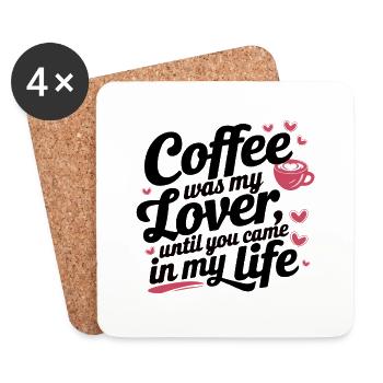 Love Over Coffee – Funny Romantic Tee - Coasters (set of 4) - white - Front