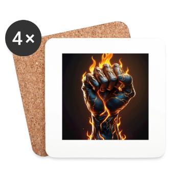 Poing d’or flamboyant – symbole de puissance et de résilience - Dessous de verre (lot de 4) - blanc - Devant