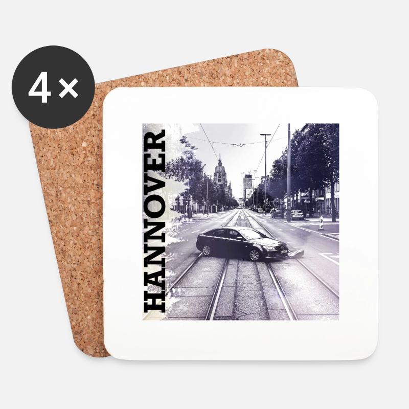 HANNOVER - Auto auf Schiene in „schwarz“ - Untersetzer (4er-Set) - Weiß