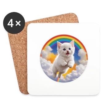 Chaton Blanc Arc-en-ciel 3 - Dessous de verre (lot de 4) - blanc - Devant