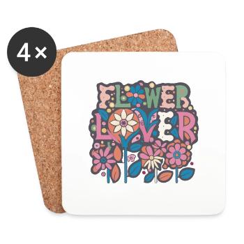 Flower Lover Colorful Floral Design text Art - Coasters (set of 4) - white - Front
