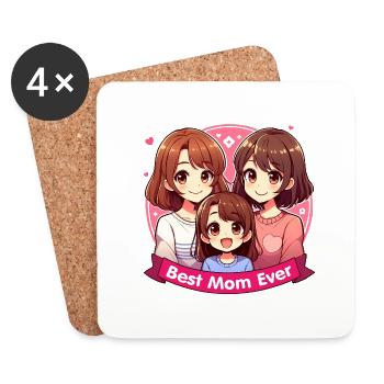 Mother's Day - Two mothers and their daughter - Coasters (set of 4) - white - Front