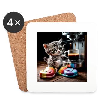 Le chat prend une pause-café - Dessous de verre (lot de 4) - blanc - Devant
