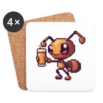 Ant Pixel Beer - Coasters (set of 4) - white - Front