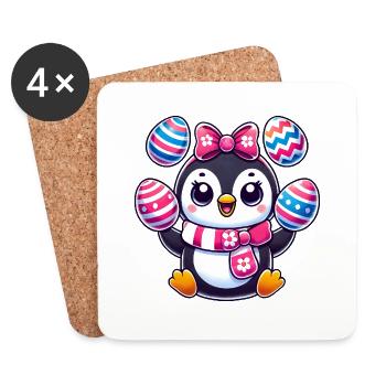 Easter penguin juggles colorful Easter eggs - Coasters (set of 4) - white - Front