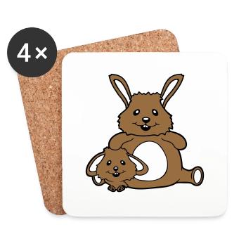 2 Bunnies Child Dad Mom Sweet Two Big Small Fat - Coasters (set of 4) - white - Front