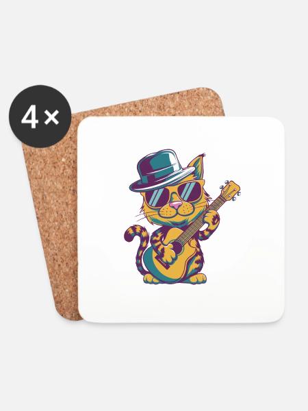 Music Guitar Cat - Untersetzer (4er-Set) - Weiß