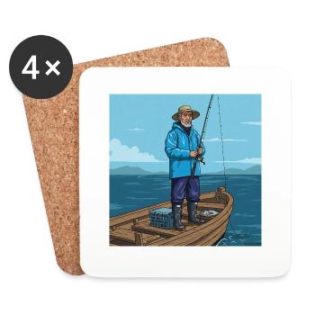 At eye level with nature – fishing from a boat - Coasters (set of 4) - white - Front