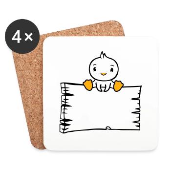 oiseau assis sur panneau en bois texte panneau cadre mignon - Dessous de verre (lot de 4) - blanc - Devant