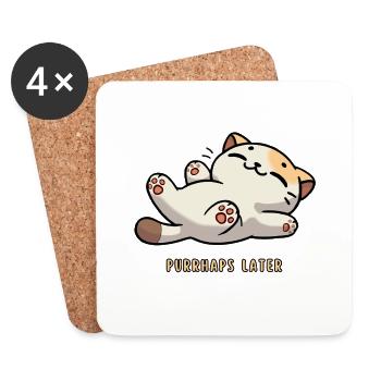Purrhaps Later – Funny Lazy Cat with Saying - Coasters (set of 4) - white - Front