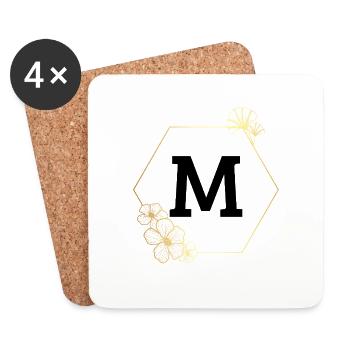 Letter m Gold Floral Frame - Coasters (set of 4) - white - Front