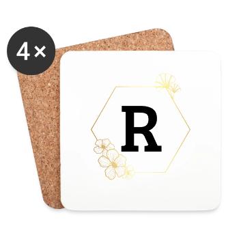 Letter r Gold Floral Frame - Coasters (set of 4) - white - Front
