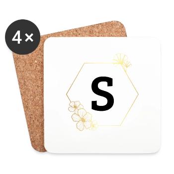 Letter s Gold Floral Frame - Coasters (set of 4) - white - Front