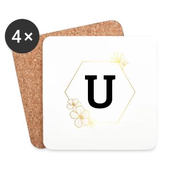 Letter u Gold Floral Frame - Coasters (set of 4) - white - Front