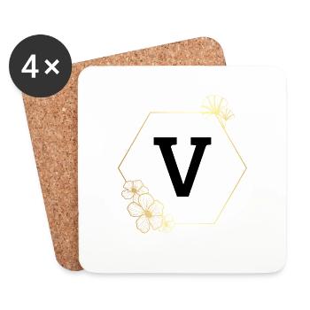 Letter V Gold Floral Frame - Coasters (set of 4) - white - Front