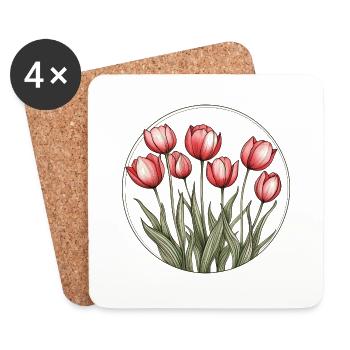Cercle de tulipes - Dessous de verre (lot de 4) - blanc - Devant