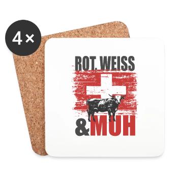 rot weiss und muh Kuh - Untersetzer (4er-Set) - Weiß - Vorne