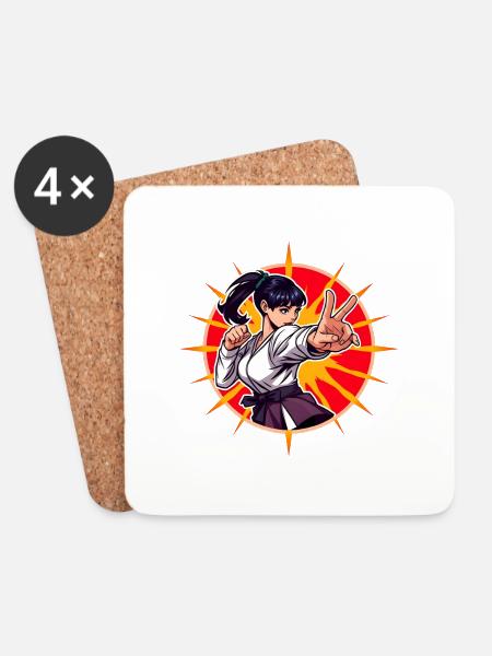 Manga Girl Karate - Untersetzer (4er-Set) - Weiß