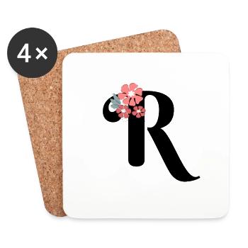 Lettre r fleurs minimalistes - Dessous de verre (lot de 4) - blanc - Devant