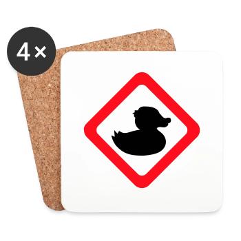 Duck Sign Warning Caution Danger Caution - Coasters (set of 4) - white - Front