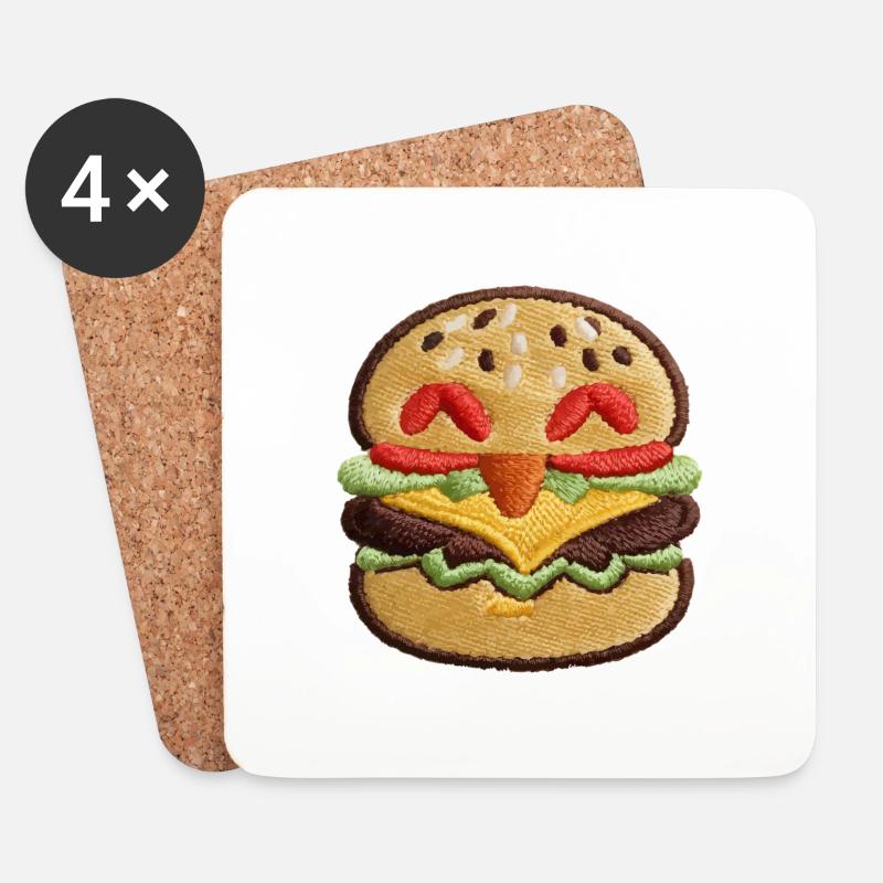 Bestickter Burger - Untersetzer (4er-Set) - Weiß