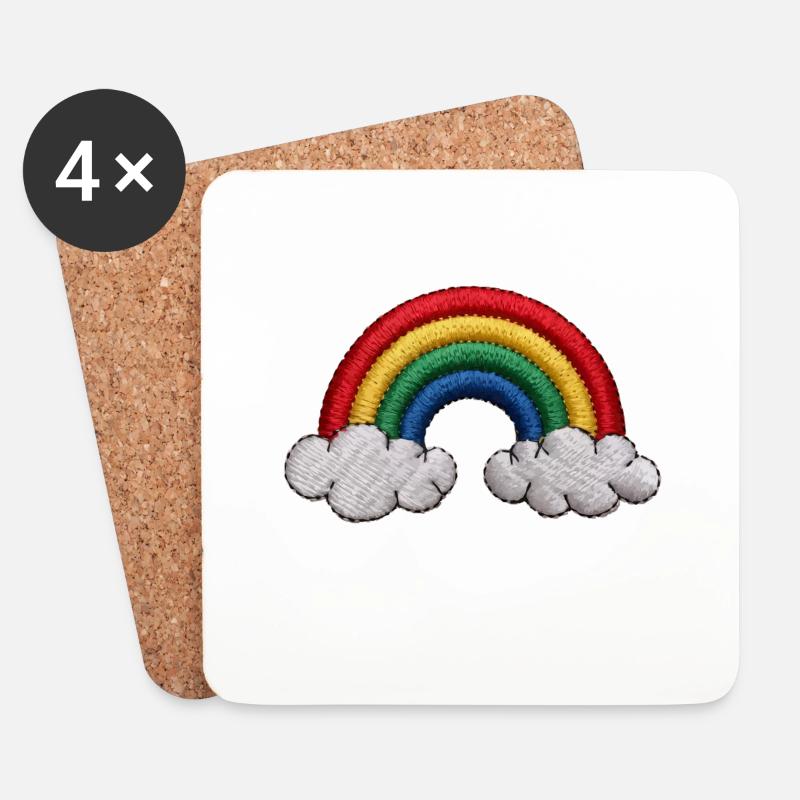 Regenbogen bestickt - Untersetzer (4er-Set) - Weiß