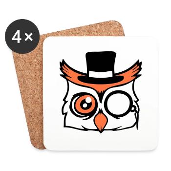 Sir Owl Top Hat Monocle Glasses Rich Mr. - Coasters (set of 4) - white - Front