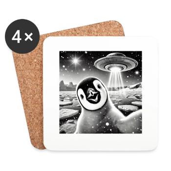 Drôle pingouin OVNI Alien Alien espace extra-atmosphérique - Dessous de verre (lot de 4) - blanc - Devant