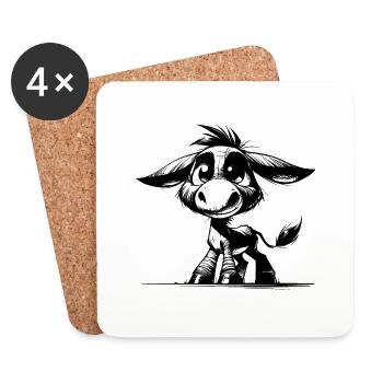 Cuddly Baby Donkey Funny Pencil Drawing - Coasters (set of 4) - white - Front