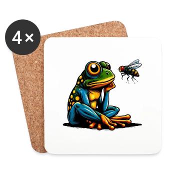 Frosch und Fliege 1 - Untersetzer (4er-Set) - Weiß - Vorne