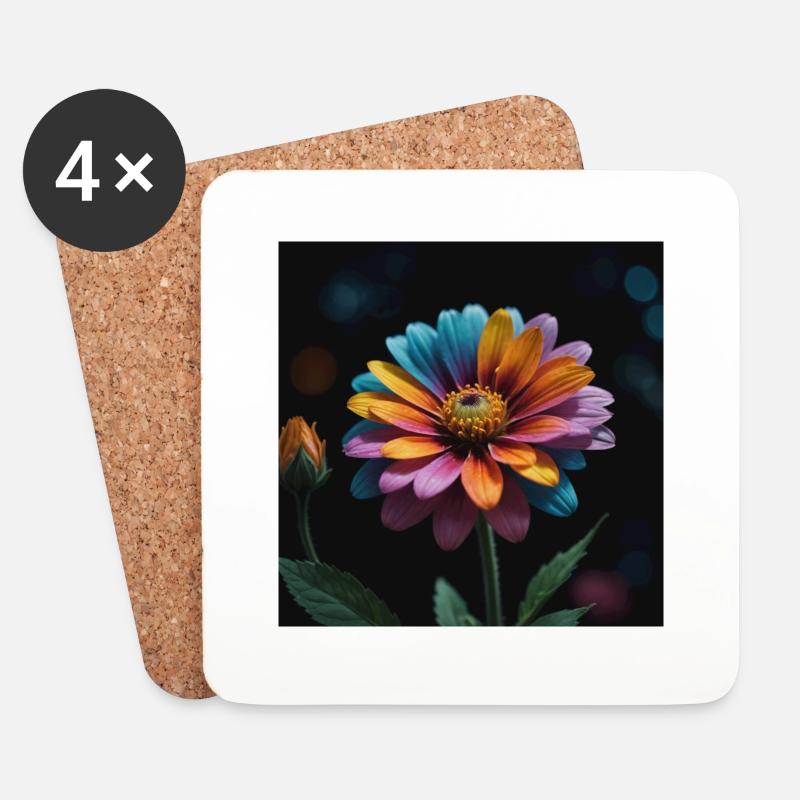 Bunte Blume - Untersetzer (4er-Set) - Weiß