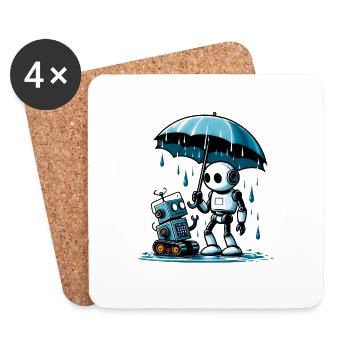 Roboter unter dem Regenschirm im Regen - Untersetzer (4er-Set) - Weiß - Vorne