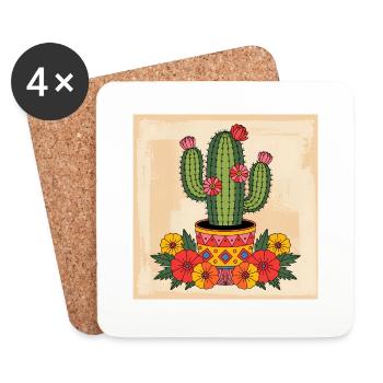 Cactus avec des fleurs Vintage Old School Tattoo - Dessous de verre (lot de 4) - blanc - Devant