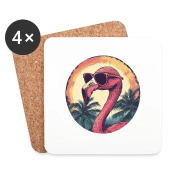 Flamingo Sunglasses Palm Trees Summer Beach - Coasters (set of 4) - white - Front