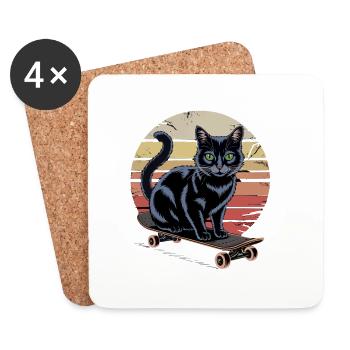 Chat patineur de style vintage – Cool Cat on Skat - Dessous de verre (lot de 4) - blanc - Devant
