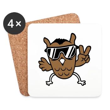 Cool Owl Peace Hand Sign Victory Sunglasses - Coasters (set of 4) - white - Front
