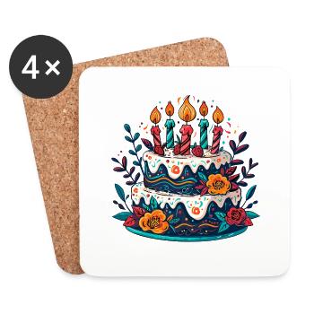 Torte mit Kerzen kuchen party - Untersetzer (4er-Set) - Weiß - Vorne