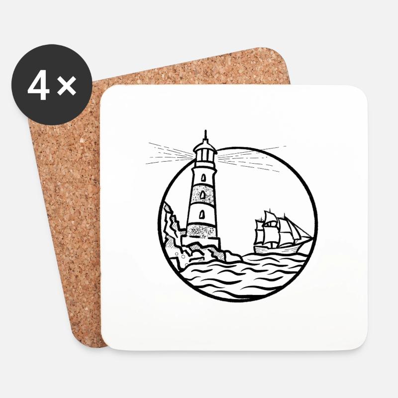 Leuchtturm Schiff - Untersetzer (4er-Set) - Weiß