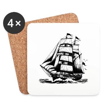 Das Segelschiff Abenteuer ruft – Segel setzen - Untersetzer (4er-Set) - Weiß - Vorne