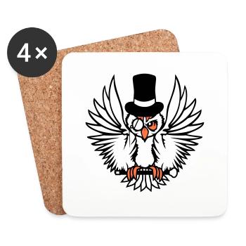 Sir hibou chapeau haut de forme monocle verres riches M. - Dessous de verre (lot de 4) - blanc - Devant
