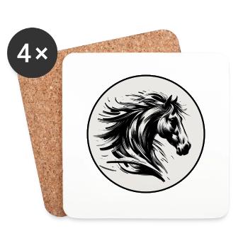 Tête de cheval dans un cercle - Dessous de verre (lot de 4) - blanc - Devant