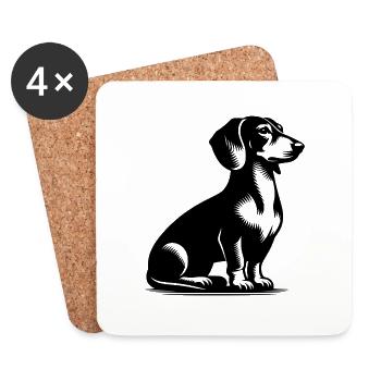 Classic hunting dog vintage dachshund drawing - Coasters (set of 4) - white - Front