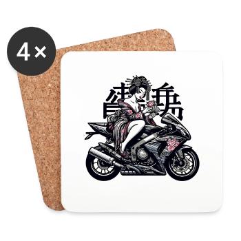 Biker Geisha - Untersetzer (4er-Set) - Weiß - Vorne