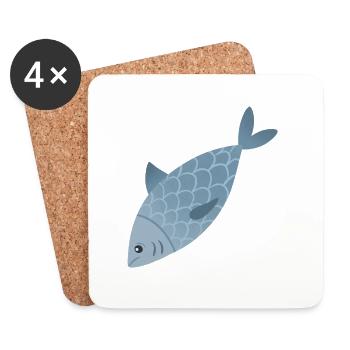 Poisson bleu - Dessous de verre (lot de 4) - blanc - Devant