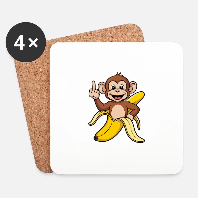 Frecher Affe mit Banane – Lustiges Cartoon Design - Untersetzer (4er-Set) - Weiß